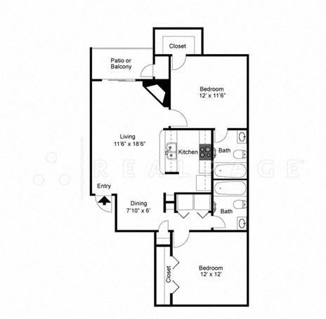 Two Bedroom Two Bath 894 Square Feet